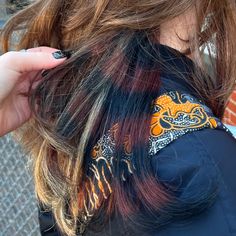 🍒🥀🐈‍⬛🖤🧸 𝔰𝔢𝔠𝔯𝔢𝔱 𝔠𝔞𝔩𝔦𝔠𝔬 🍂⛓️🦴🤍🦝 I am so obsessed with these calico hidden highlights and raccoon stripes! 90s shaggy layers completed this look so well. + flowy victoria’s secret runway blow out 😼 my client wanted it to be subtle because of her job, so we kept it tame with intention to do more in the future :) gimmie all the calico, I need to do more of this color scheme 😩 ⛓🧷 𝐃𝐌 𝐓𝐎 𝐁𝐎𝐎𝐊 🦇-𝔐™ 🤍 ✮ ✮ ✮ ✮ ✮ #calico #calicohair #halifaxhair #halifaxqueer #halifaxhairstylist #fashioncolor #vivids ... Calico Racoon Tail Hair, Calico Hair Underneath, Brown And Colored Hair, Raccoon Stripes, Racoon Tail Hair, Hidden Highlights, Shaggy Layers