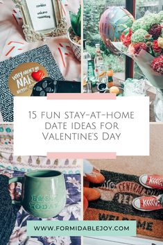 the words, fun stay - at - home date ideas for valentine's day