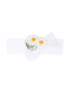 white stretch-cotton lightweight jersey daisy appliqué bow detailing rear elasticated band pull-on style Adjustable White Summer Headband, Adjustable White Headband For Summer, Adjustable White Hair Accessories For Spring, Cute White Headband For Spring, Cute White Cotton Hair Accessories, White Elastic Headband For Summer, Cute White Flower Hair Accessories, Adjustable White Flower Hair Accessories, White Adjustable Hair Accessories