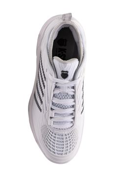 This updated tennis shoe features a more secure fit while providing higher durability and maximum comfort both on and off the court. The Durawrap X upper is built to deliver comfortable support, flexibility and drag protection, while the Dragguard 7.0 rubber sole features a modified herringbone tread pattern for traction and durability on all court surfaces. Tennis: provides a durable, supportive foundation for quick-change movements on [pick all that apply] clay, hard, grass and carpet courts L Womens Tennis Shoes, Tennis Shoes, Herringbone, Blue Black, Tennis, Nordstrom, Women Shoes, Blue, Black