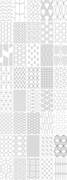 a large collection of different patterns and shapes in black and white, all on separate layers