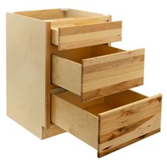 three drawers are stacked on top of each other in the same drawer section, one is open and the other is closed