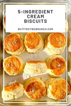 six different types of biscuits in a baking tin with the words, 5 ingredient cream biscuits