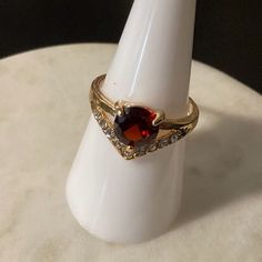 New Ring Gold Tone Any Questions Please Let Me Know No Stamp Goth Engagement Rings, Red Diamond Ring, Black Statement Ring, Garnet Wedding Rings, Garnet Ring Vintage, Garnet Wedding, Luxury Wedding Rings, Blue Diamond Ring, Baguette Diamond Rings