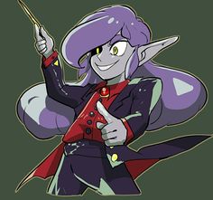 an image of a cartoon character with purple hair holding a wand and pointing at something