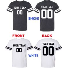 FRONT and BACK CUSTOMIZED FOOTBALL TEE SHIRT - FAN JERSEY Please Let Us Know Your Front and Back Custom Clearly When you place your order, Leave a CUSTOMER NOTE about customization. Exp: Front Text: TEAM A Front Number: 25 Back Text: JOHN Back Number: 25 Front number size: 5 inches high Back Number size :8 inches high Text size max 13 inches long PLEASE SEE THE PRODUCT PICTURES BEFORE ORDER Our Navy Color is VINTAGE NAVY (Greyish Navy) If you have any other customization idea, please share with Toddler Feelings, Back Number, Youth Football, Football Tee, Watch Football, Personalized Football, Football Tees, Team Jersey, Custom Jerseys