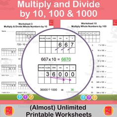 the printable worksheet for multiply and divide by 10, 00 & 100