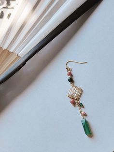 「Chinoiserie」Natural Jade Green Pink Beaded Drop Earrings | Jewelry | Three Fleas Architecture Paintings, Vintage Chinoiserie, Chinoiserie Style, Beaded Drop Earrings, Classical Architecture, Romantic Roses, Ear Rings, Natural Jade, Jade Green