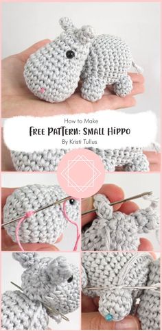 crocheted stuffed animal is shown with instructions to make it look like an elephant