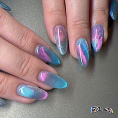 Iridescent Cat Eye Nails, Nails Magnetic Design, Irredecent Nail Designs, Iridescent Nail Designs, Gemstone Nails, Aurora Nails, Unicorn Nails, Cute Nail Art Designs, Simple Gel Nails