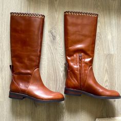 Brand New Beautiful Leather Brown Boots. Perfect For The Fall. Box And Dust Bag Included. Knee-high Cognac Leather Boots, Brown Biker Boots, Chloe Boots, Chloe Brown, Chloe Shoes, Leather Heeled Boots, Suede Leather Boots, Shearling Boots, Pull On Boots