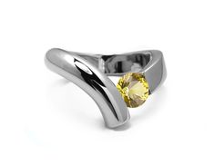 1ct Yellow Sapphire Bypass Tension Set Ring in Two Tone Stainless Steel | Taormina Jewelry Bypass Engagement Ring, Tension Ring, Tension Setting, Rubber Bracelets, Circular Motion, Set Ring, Mens Pendant, Ring Metal, Yellow Sapphire