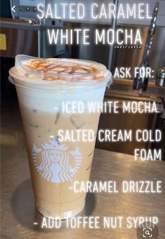 starbucks iced coffee with whipped cream and caramel syrup on the side, labeled caramel syrup