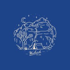 a blue background with an elephant in the middle and trees around it, which reads woodhouse