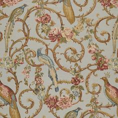 an ornate wallpaper with birds and flowers