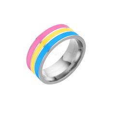 Beautifully polished stainless steel ring, with vibrant enamel stripes encircling the entire band, in the Pansexual pride colors. This unique Pan pride ring is perfect for pride events, a gift for a loved one, or just because! - Stainless Steel - 6 mm wide band - Rings are in U.S. sizing --------------------------------------------------------------------------- RING SIZE GUIDES:  Not sure of your size? Our photo slides include: - U.S. Ring Size Guide with diameter & circumference meausurements - "How-to" step-by-step Measuring Guide - International Ring Size Conversion Chart If you need any help with sizing or help with the translation of the words in our photo guides, or due to limited vision, please message us & we'll be happy to help! --------------------------------------------------- Pansexual Pride Outfit, Pan Flag, Photo Slides, Pan Pride, Pride Jewelry, Lgbtqia Pride, Cute Animal Quotes, Pride Jewellery, Pride Colors