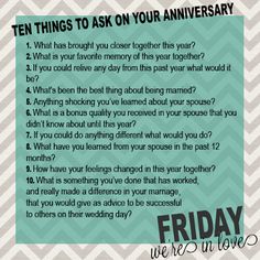 a poster with the words ten things to ask on your anniversary