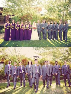 the bride and grooms are posing for pictures