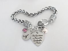 Personalized Pink Jewelry For Father's Day, Personalized Pink Charm Bracelet For Anniversary, Mimi Gifts, Grandmother And Granddaughter, Granddaughter Jewelry, Bible Verse Bracelet, Heart Quote, Scripture Jewelry, Granddaughter Necklace