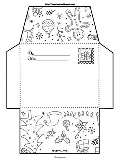 a paper box with an image of christmas decorations on the front and side, cut out into