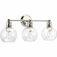 three light bathroom fixture with clear glass globes