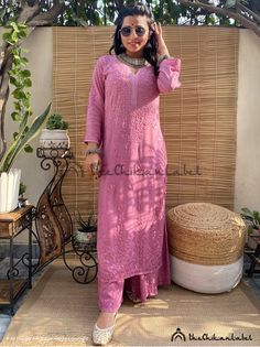 Thechikanlabel Mauve cotton kurta sharara set lucknawi chikankari kurtaDisclaimer : : Motifs of embroidery may vary as the images shown are for illustration purpose.PRODUCT SPECIFICATIONSKurti Fabric : Chanderi CottonSleeves : 3/4 SleevesStyle : Straight KurtiLength : 44-46 InchesOccasions : Casual Wear, Office Wear, Festive WearGarment Care : Hand Wash OnlyPrice Includes : As per choicePRODUCT FEATURESFlawless finishingElegant looksAlluring patternsSoft and Skin friendlyBest for summers Trivia: Straight Kurta Sharara With Chikankari Embroidery, Long Chikankari Embroidery Sets, Semi-stitched Chikankari Long Sharara, Long Cutdana Sharara, Unstitched Chikankari Embroidery Sharara, Unstitched Long Sharara With Chikankari Embroidery, Diwali Long Sets With Chikankari Embroidery, Long Sleeve Mulmul Palazzo Set With Chikankari Embroidery, Cotton Maxi Kurta With Chikankari Embroidery