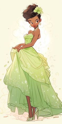 a drawing of a woman in a green dress