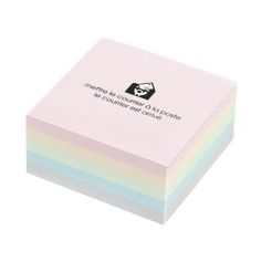 a post - it note pad in pastel colors with a black cat on top