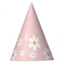 retro daisy boho pink Party Hat | Zazzle.com Pink Summer Birthday Hat, Playful Pink Hat For Spring, Pink Retro Party Hats, Pink Mini Hats For Summer Birthday, Whimsical Pink Flower Hat, Whimsical Pink Hat For Garden Party, Whimsical Pink Spring Hat, Whimsical Pink Hat For Spring, Cute Pink Party Hat