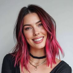 magnific ul29wEo61EYHxJ6yPY8j Midnight Pink Streaks Arctic Fox Virgin Pink On Brown Hair, Dark To Pink Hair, Black Pink Balayage, Brown And Pink Ombre Hair, Hot Pink Balayage Brunette, Brunette To Pink Hair, Hot Pink Hair Highlights, Lived In Vivid Hair, Pink Hair Underneath Brown