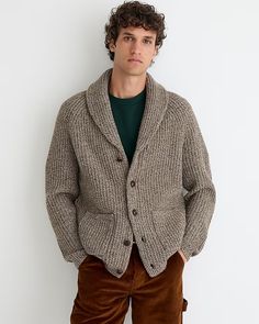 J.Crew: Rugged Merino Wool-blend Cardigan Sweater For Men Mens Cardigan Sweater, Shawl Cardigan, Merino Wool Cardigan, J Crew Men, Mens Cardigan, Merino Wool Sweater, Knitted Shawls, Beige Sweater, Cool Sweaters