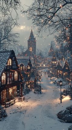 Winter House Wallpaper, Christmas Lights Village, Snowy Town Wallpaper, Winter Places Aesthetic, Winter Wonderland Village, Magic Winter Aesthetic, New England Christmas Aesthetic, Snowy Town Aesthetic, Cozy Holiday Aesthetic