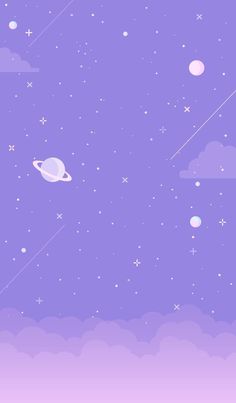 an animated space scene with planets and stars in the sky, as well as clouds