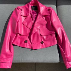 Faux Leather. Cropped Fit. Double Button. Super Soft. Brand New. Never Worn, Without Tags. Hot Pink Jacket, Leather Moto Jacket Womens, Lamb Jacket, Strapless Denim Dress, Womens Moto Jacket, Pleather Jacket, Pink Leather Jacket, Biker Coat, Black Leather Moto Jacket