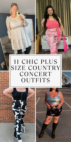 Are you ready to rock your next country concert? Check out these 11 chic and stylish plus size outfit ideas that will make you stand out in the crowd! Country Concert Looks, Cow Print Dress, Plus Size Outfit Ideas, Country Concert Outfits, Edgy Boots, Chic Plus Size, Brown Cowboy Boots, Western Wear Outfits, Black High Boots