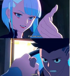 two anime characters giving thumbs up to each other, one with blue hair and the other with white hair