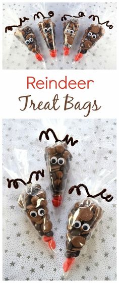 reindeer treat bags are filled with chocolate and sprinkled with googlyy eyes