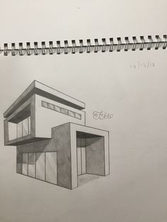 a pencil drawing of a building with two stories