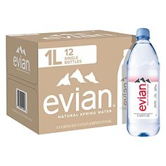 evian natural spring water in a cardboard box