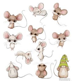 watercolor mouse clipart set