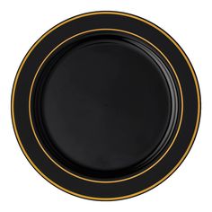 a black and gold plate on a white background