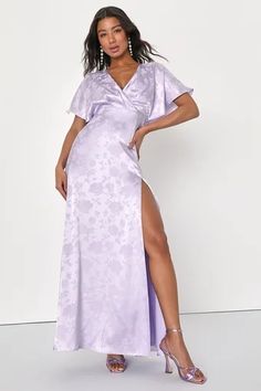 Floral Bridesmaid Dresses - Lulus Lulus Bridesmaid Dresses, Maxi Dress Satin, Lavender Maxi Dress, Purple Formal Dress, Spring Bridesmaid Dresses, Purple Long Dress, Lavender Bridesmaid, Lavender Bridesmaid Dresses, Floral Bridesmaid Dresses