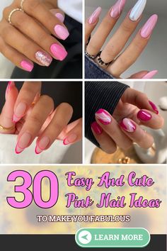 Pink Nail Ideas Pink Dip Nails Ideas, Pink Ombre Valentines Nails, Dramatic Valentines Nails, Valentine Powder Dip Nails, Pink Glitter Valentines Nails, Valentine Pink Nails, Ombré Valentines Nails, Gem Nail Ideas, Pink February Nails