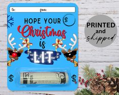 a christmas gift tag with the words hope your christmas is lit and reindeers on it