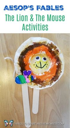 the lion and the mouse activities for kids to do with paper plates on wooden sticks