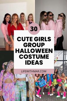 Pink Ladies Group Costume, 5 Girls Halloween Costume Ideas, Group Of 4 Girls Halloween Costumes, Costumes For 4 Girls Halloween, 4 Friend Halloween Costumes, Mean Girls Halloween Costume Group Of 4, Four Girls Halloween Costume, Girl Group Outfits Halloween, Salon Halloween Costumes