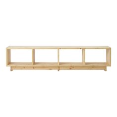 a wooden shelf with three shelves on each side