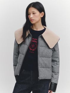 Composition : Shell: Wool 45%, polyester 48%, rayon 7% / Lining: polyester 100% / Contrast: 55% Polyurethane, 25% Polyester, 20% Cotton / Filling: 80% Down, 20% FeatherColor : BlackCountry of Origin : CHINA Trendy Outerwear With Ribbed Collar, Chic Winter Outerwear With Ribbed Collar, Chic Outerwear With Ribbed Collar For Work, Trendy Outerwear With Padded Collar For Work, Trendy Workwear Outerwear With Padded Collar, Chic Fitted Outerwear With Padded Collar, Chic Fitted Outerwear With Ribbed Collar, Puffer Parka, Parka