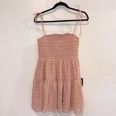 Crush On You Blush Plaid Tie-Strap Smocked Mini Dress From Lulus Size M New With Tags! Casual Strappy Mini Dress For Daywear, Casual Strapped Mini Dress For Daywear, Casual Pink Dresses With Straps, Casual Pink Strapless Sundress, Casual Pink Mini Dress With Adjustable Straps, Casual Smocked Dress With Adjustable Straps, Casual Sundress With Straps For Daywear, Casual Smocked Dress With Adjustable Straps For Brunch, Casual Smocked Dress With Adjustable Straps For Spring