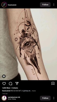 a woman's arm with an all seeing eye tattoo on it